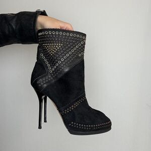 Jimmy Choo Vintage Y2K Black Suede Studded Ankle Boots